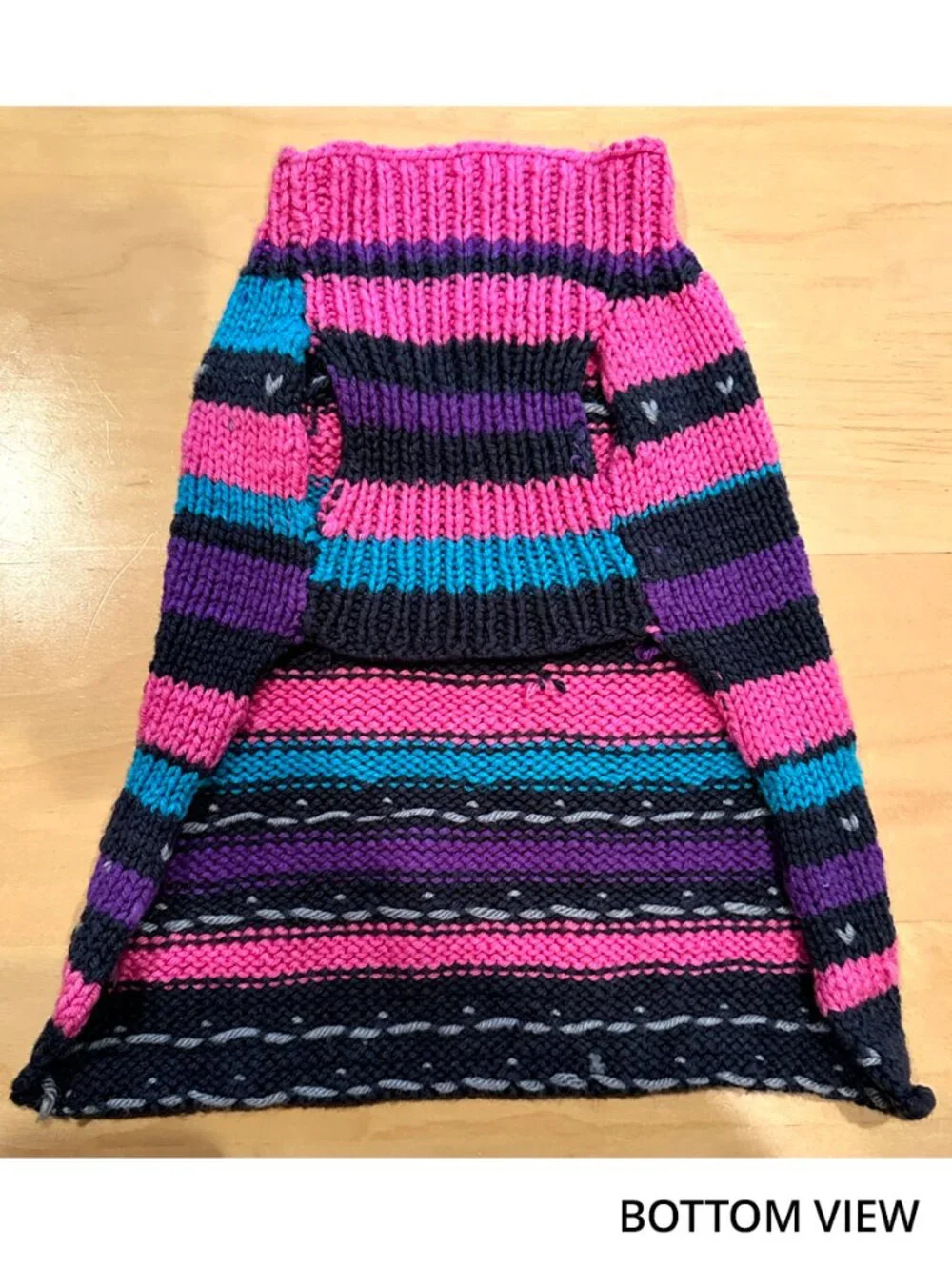 Knit Striped Dog Sweater Pink Black Blue Purple Crochet Flower Large Pullover